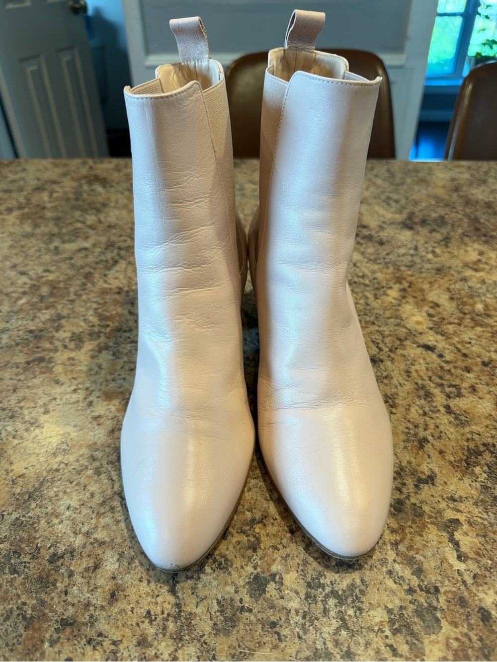 Women's Cream Leather Ankle Booties - Sleek Pointed Toe